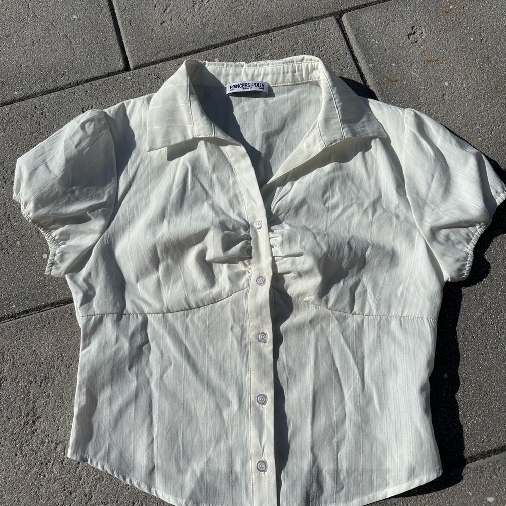 Princess Polly Cream Striped Button-Up Shirt